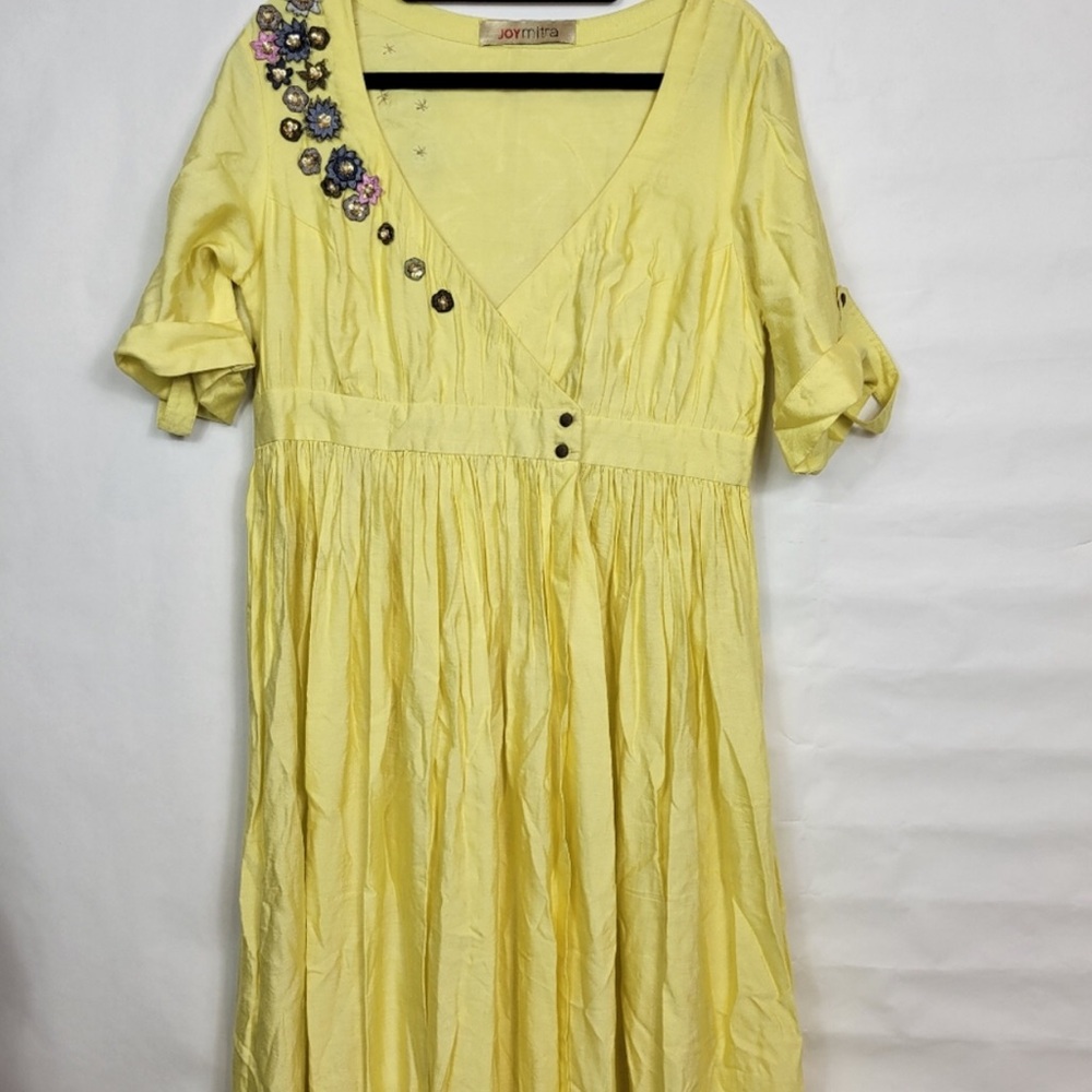 Yellow Floral Embellished Mini Dress